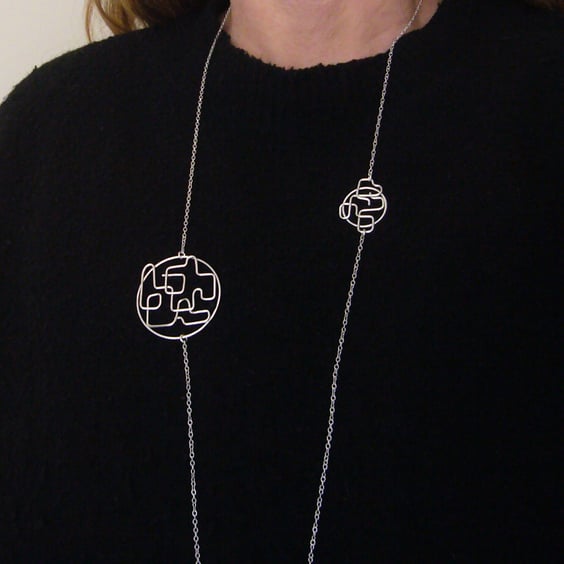 Shaped Sterling Silver Wire Necklace - Unusual Statement Necklace