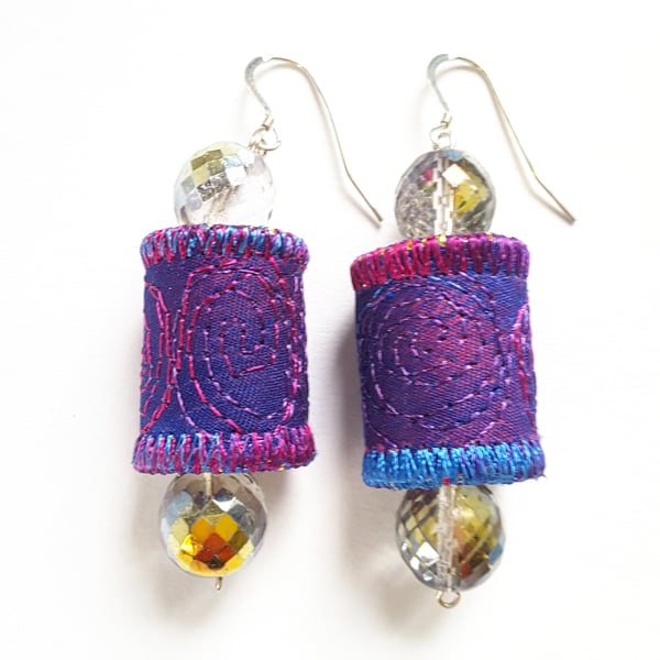 Textile Earrings with Sterling Silver Earwires 