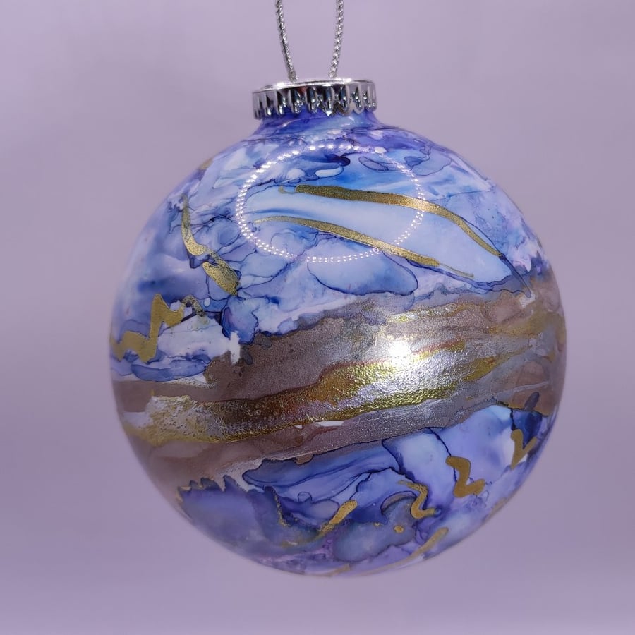 Christmas tree bauble, hand painted with alcohol inks