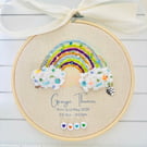 Personalised Baby Keepsake Hoop, Rainbow Birth Announcement, New Baby Gift UK