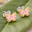 Pink Butterfly Stud Earrings – Clay & Resin, Sterling Silver Posts