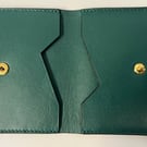 Bifold green soft genuine leather card holder women purse wallet, button clip