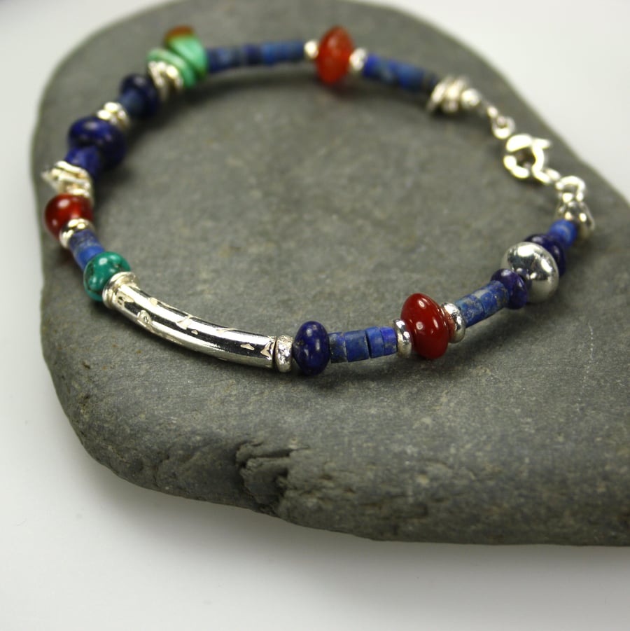 Silver Turquoise and Lapis Relic bracelet