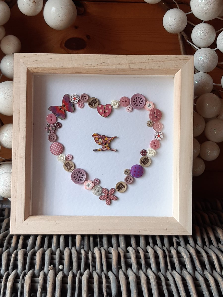 Folk art button heart box frame