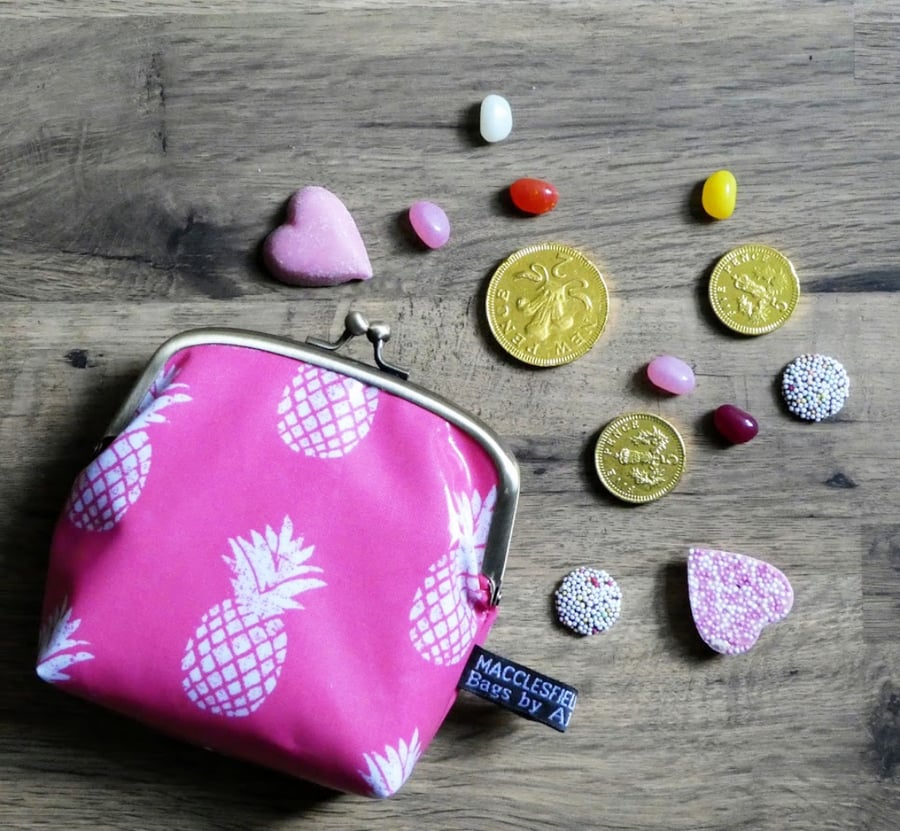 Pineapple Print Pink Oilcloth Purse