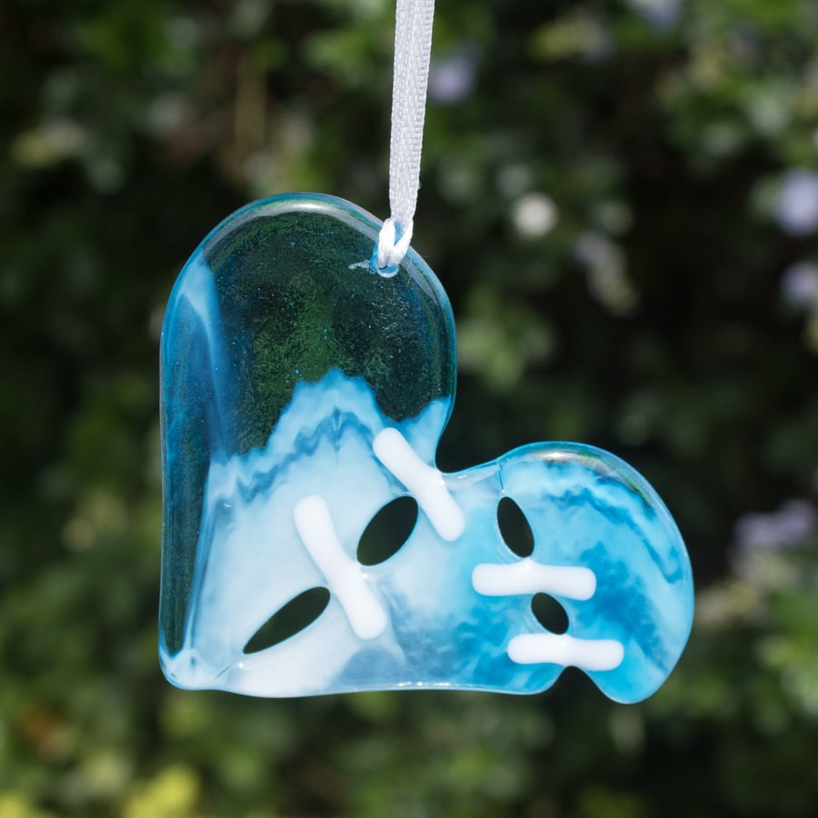 A Stitched Heart - Fused Glass Hanger