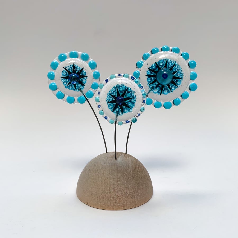 Fused Glass Moon Flowers (Design 2) -Handmade Glass Sculpture 