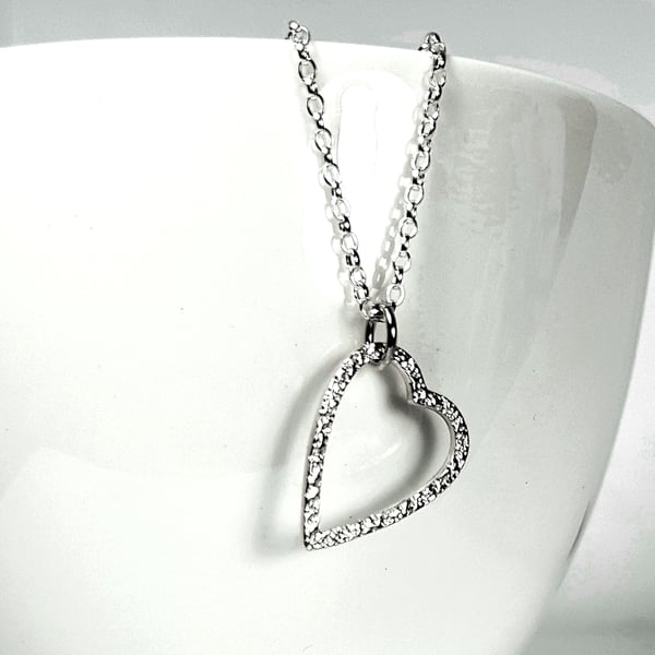 Silver Heart Pendant, Sterling Silver Heart Necklace, Handmade Jewellery