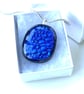 Blue Sparkly Dichroic Fused Glass Pendant 271 silver plated chain handmade gift - Image 1