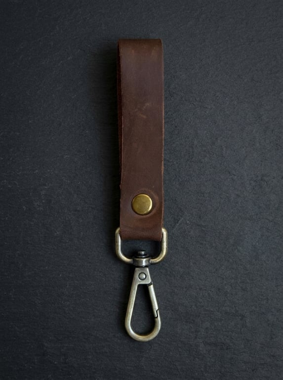 Rustic Brown Full Grain Leather Belt Loop Key Holder Brass Snap Hook UK