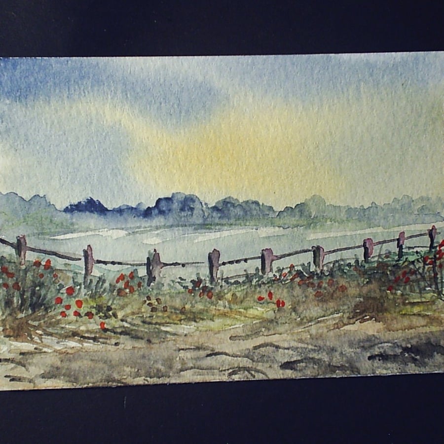 aceo SFA original miniature watercolour painting landscape country view 86