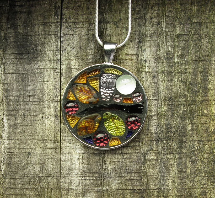 'Autumn Glow' - Owl Mosaic Pendant
