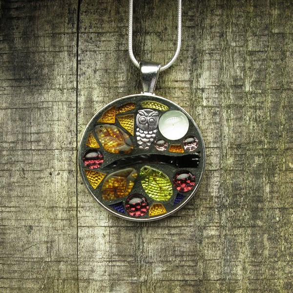 'Autumn Glow' - Owl Mosaic Pendant