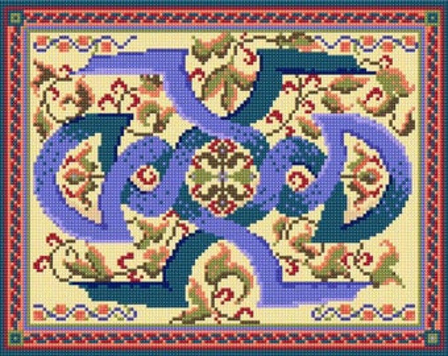 Blue Knotwork Tapestry Kit, Needlepoint Kit, Historical, Traditional, Floral