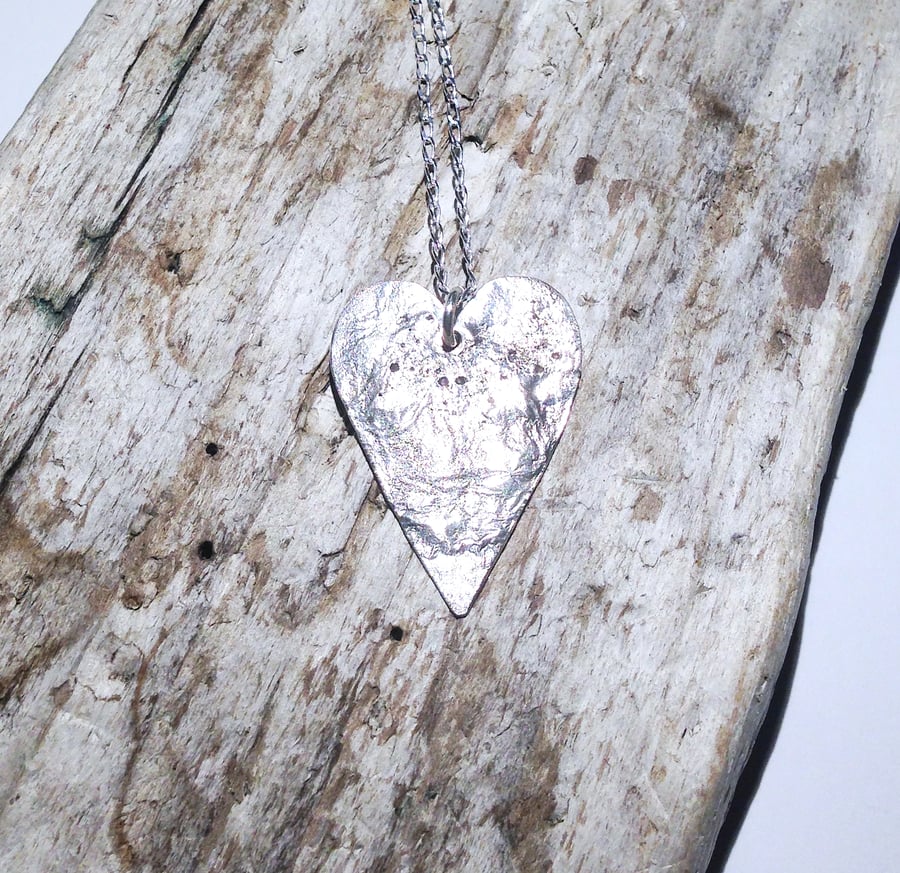 Sterling Silver On Copper Reversible Heart Pendant - UK Free Post
