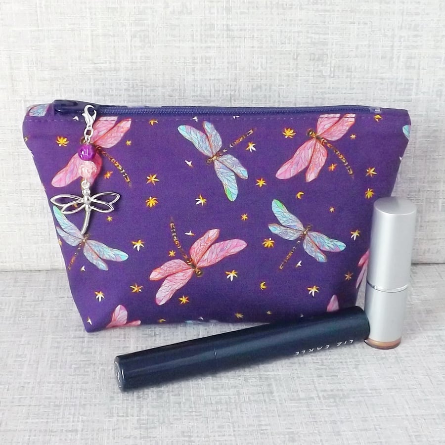 Make up bag, zipped pouch, cosmetic bag, dragonflies
