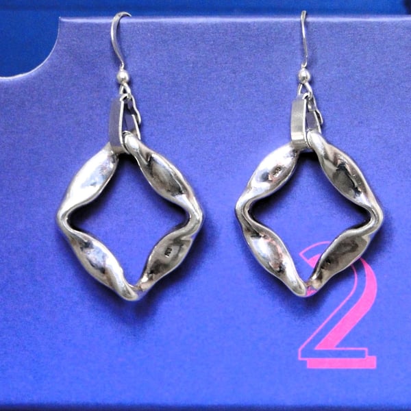 Sterling silver drop earrings - light and easy to wear - diamond shape