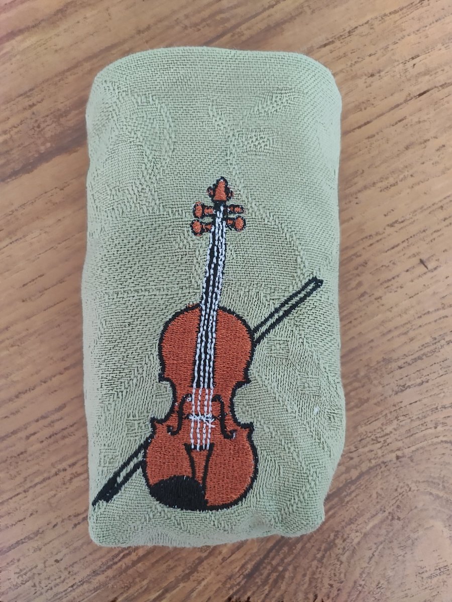 Tissue Holder green with embroidered Violin