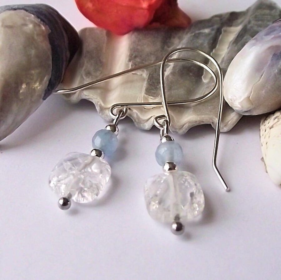 Clear blue agate earrings semi precious gemstone