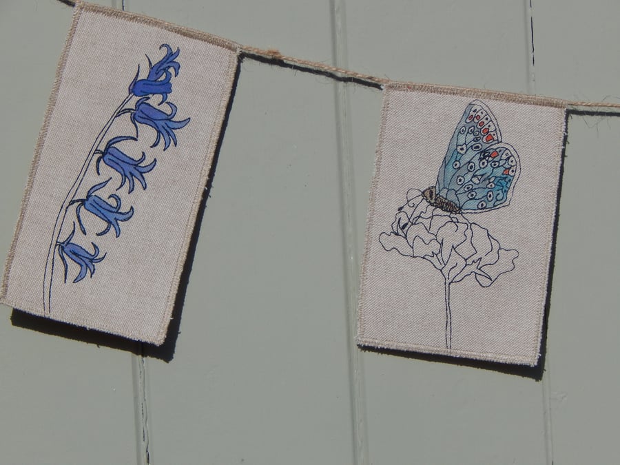  Butterfly and Bluebell  wall hanging 100cm - Screen printed