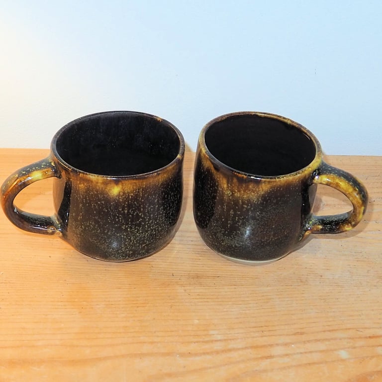 Perfectly Imperfect set of 2 mugs in a black & yellow glaze with speckles