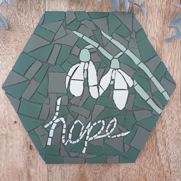 Snowdrops hope mosaic wall hanging plaque 