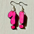 Wooden question mark and exclamation mark on silver plated earrings