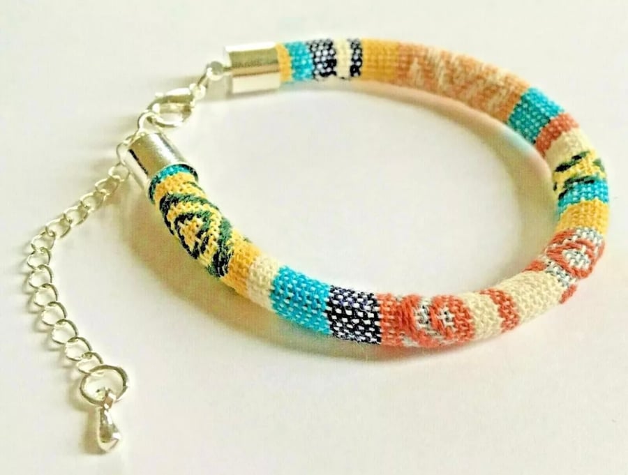 Last of line:Beige Multi African Print Material Bracelet (Various Sizes)
