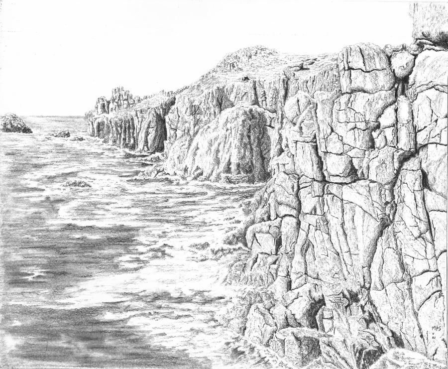 Cornish Coastline in Pencil