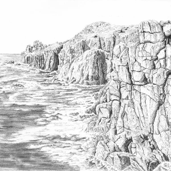 Cornish Coastline in Pencil