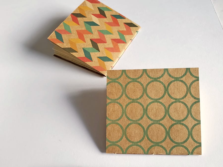 Square Mini Notebooks Set. 4" with printed kraft covers. Sale