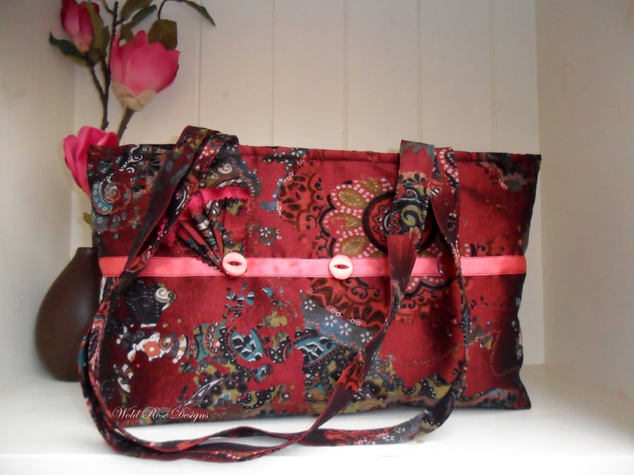 Handbags in red brocade  