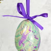 Easter marbled ceramic egg hanging decoration in purple and green  