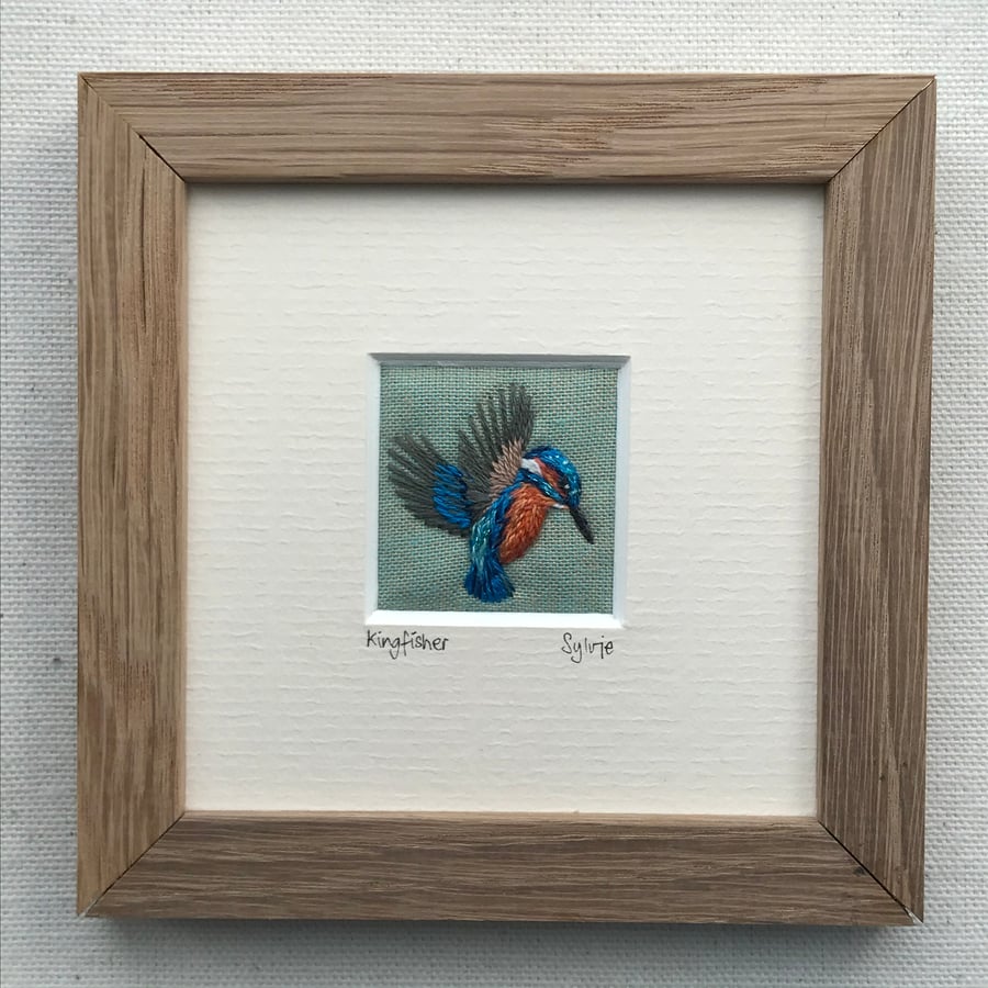 Diving Kingfisher - hand stitched picture