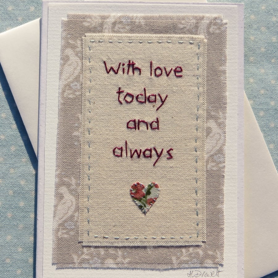 Hand-stitched loving words for someone special, a keepsake card to last