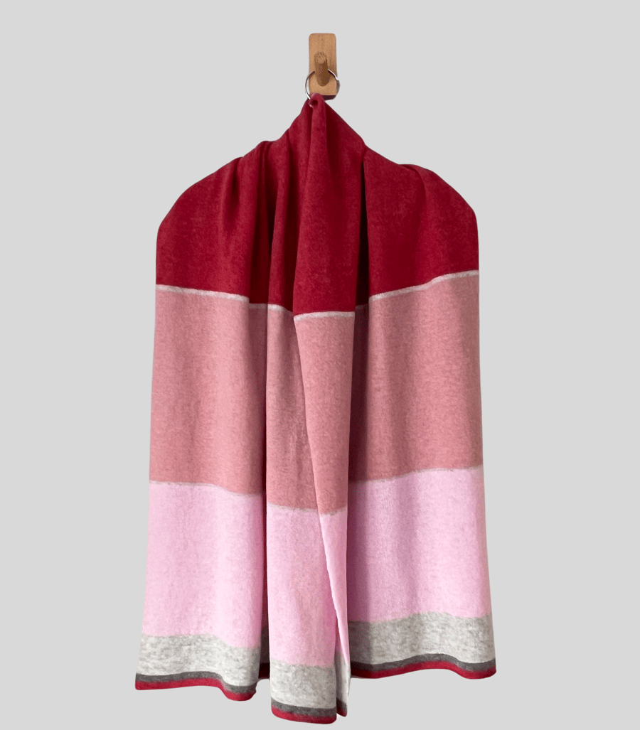 Shawl, wrap, scarf merino lambswool in piglet, calamine, rouge pink, light grey