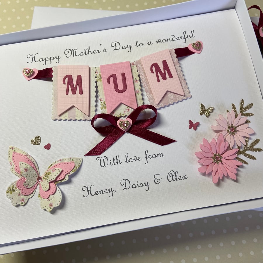 Personalised Handmade Mother’s Day Card Gift Boxed Mum Mom Mam Nan Gran