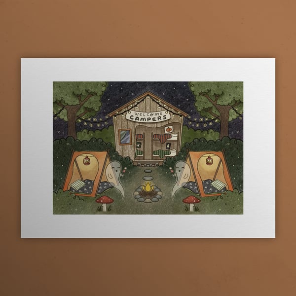 Summer camp for ghosts, Ghosts of Summer, 90s nostalgia, A4 art print