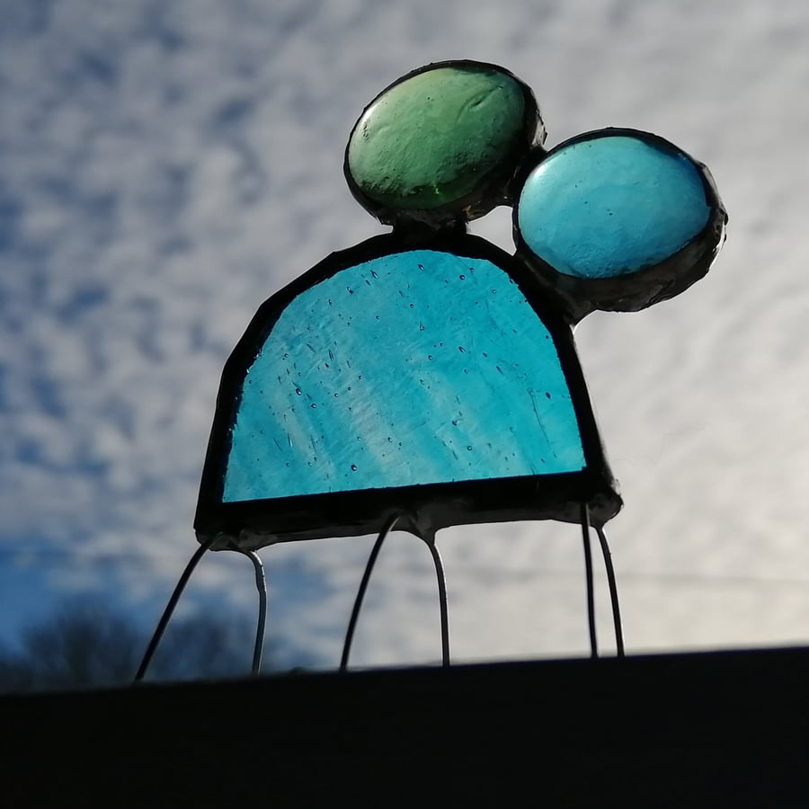 Stained Glass Bug  - aqua and green