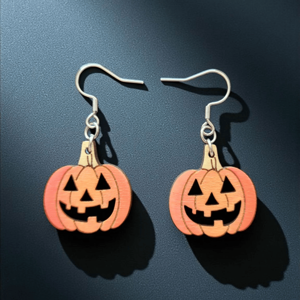 Halloween Pumpkin Wooden Dangle Earrings 