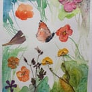 Butterfly Watercolour and Pressed flowers 