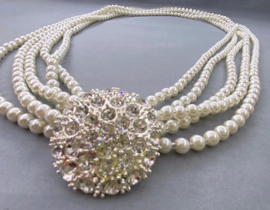 Audrey Hepburn’s 5 Row Ivory Faux Pearl Replica Necklace Breakfast At Tiffanys