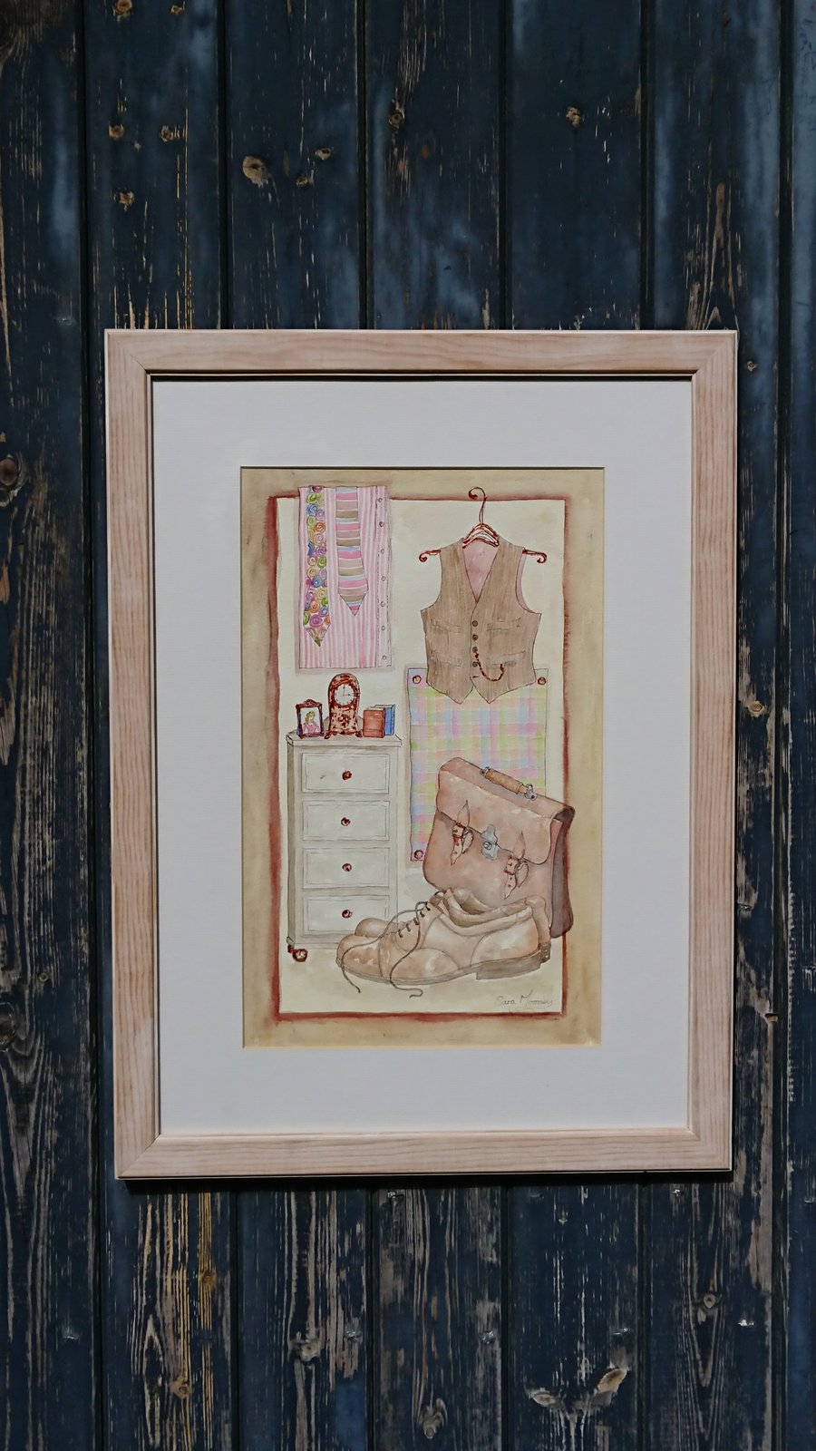 Sepia vintage inspired clothing collage original watercolour painting