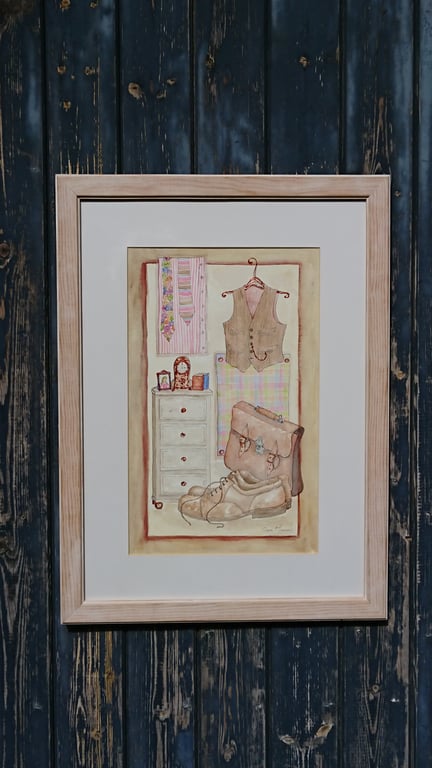Sepia vintage inspired clothing collage original watercolour painting