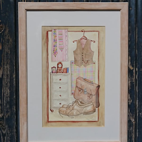 Sepia vintage inspired clothing collage original watercolour painting