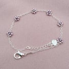Sterling Silver plated Bracelet, Dainty Purple Daisy Chain 