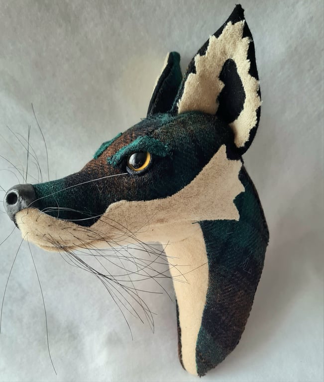 Faux fox wall mount in tartan fabric- Fergal