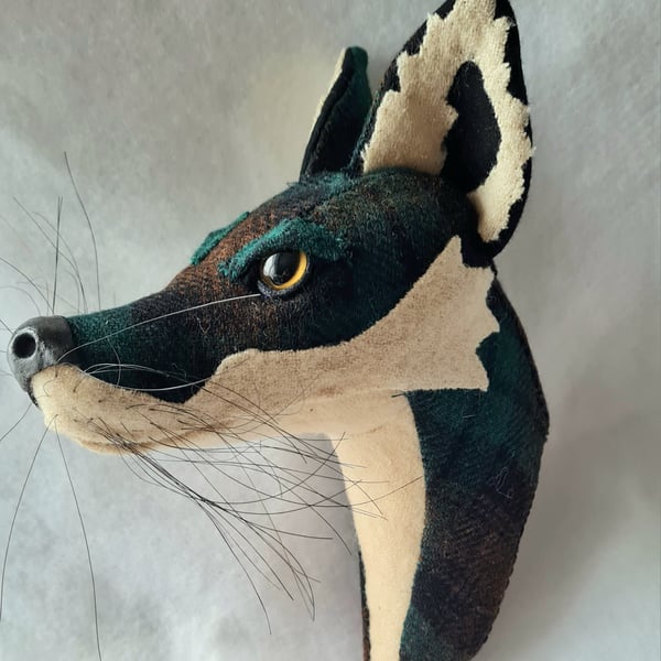Faux fox wall mount in tartan fabric- Fergal