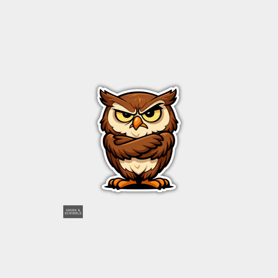 Funny Novelty Vinyl Sticker - Grumpy Owl   