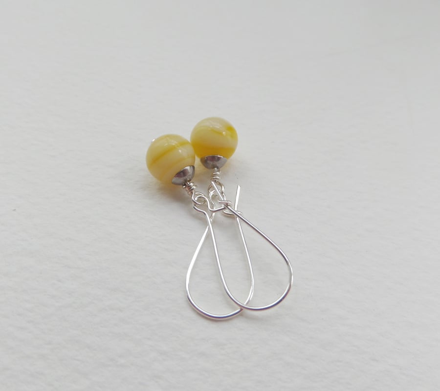 Yellow Silver Earrings, Dangle Kidney Earrings
